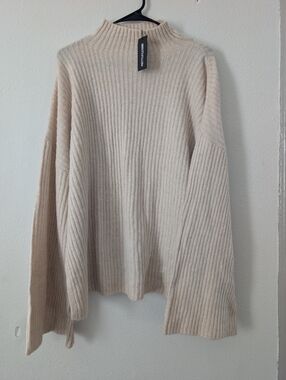PrettyLittleThing Beige Ribbed Cowl Neck Sweater